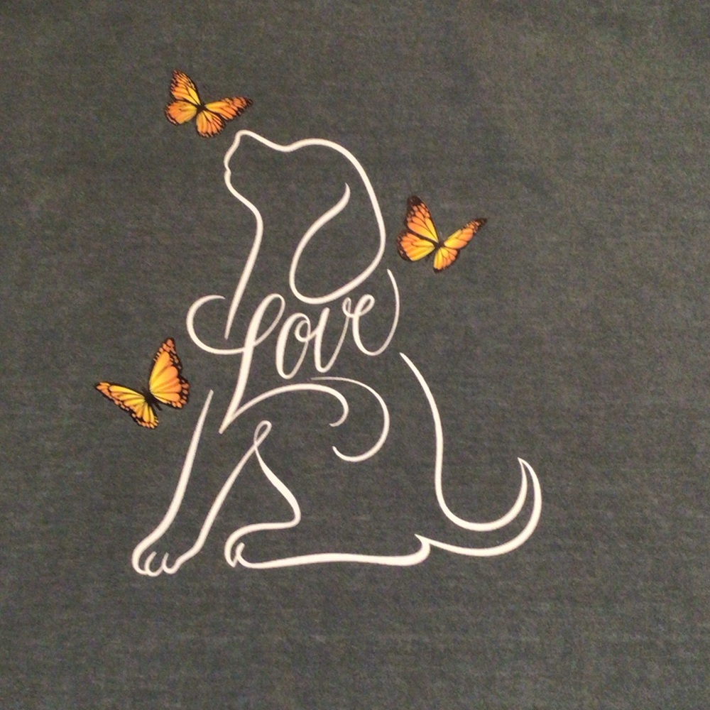 Comfort Colors Heather Green T-Shirt with Dog and Butterflies